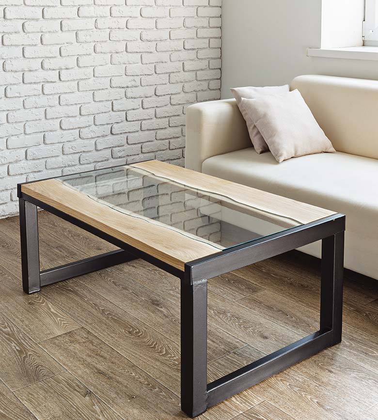 table basse en bois, fer et verre, métallerie et vitrerie aix